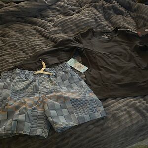 Stylish Blue and Orange boy’s swim Shorts/shirt.